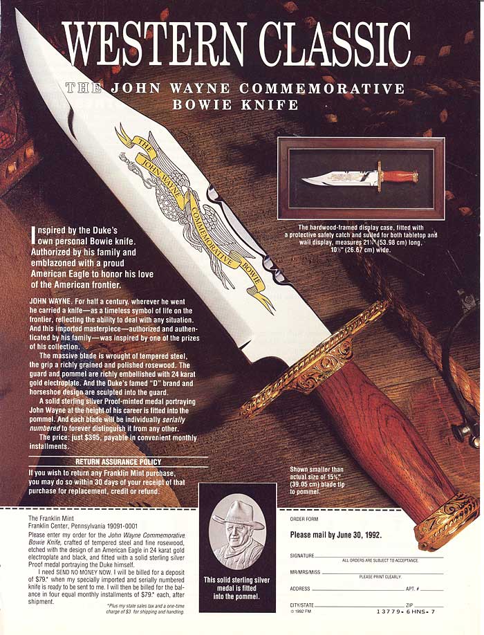 John Wayne Commemorative Bowie Knife Advert